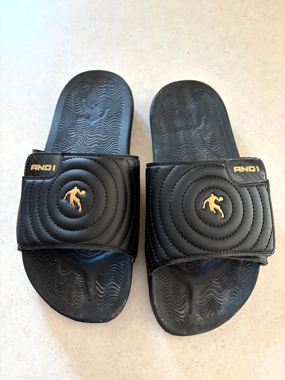 And1 Men's Slides Sandals Black and Gold Size 13